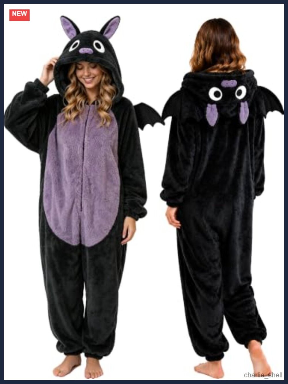 Unisex Adult Bat Onesie Plush Fleece Hooded One-Piece Pajama Costume